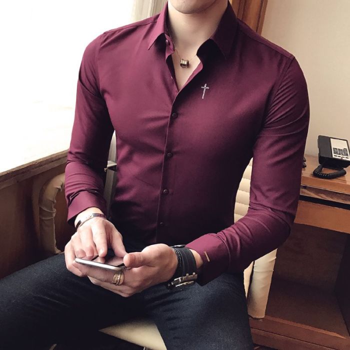 Burgundy dress shirts mens