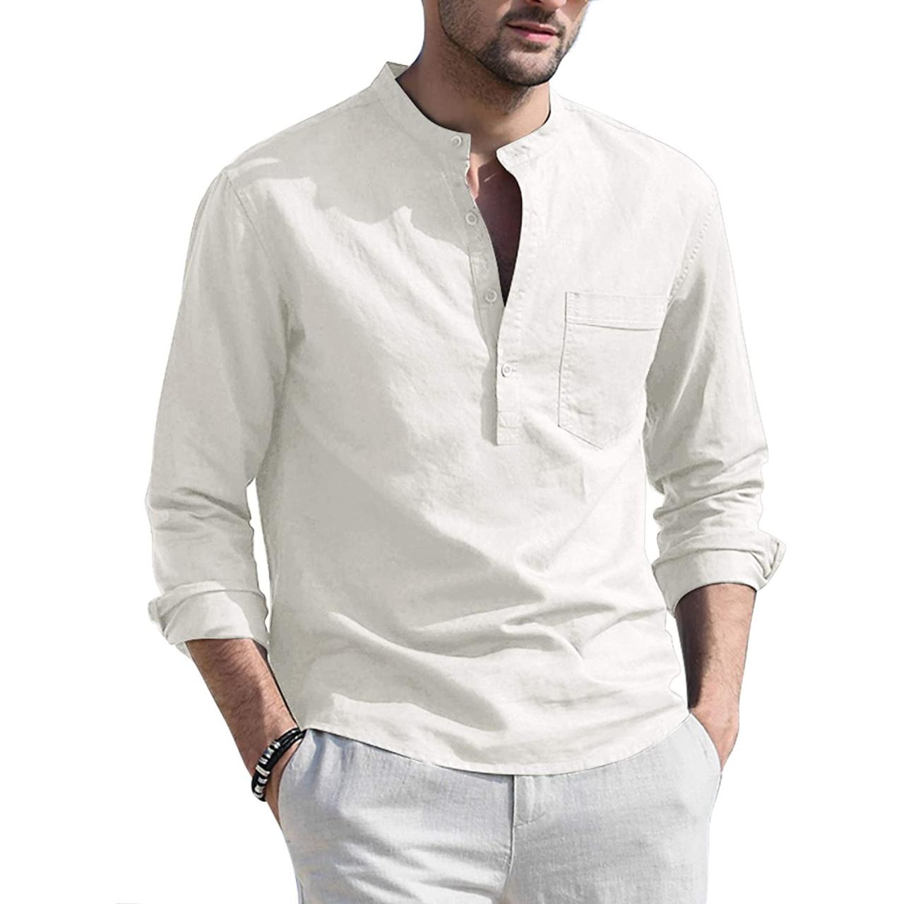 Mens no collar dress shirts